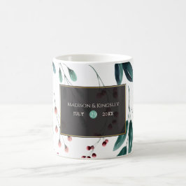 Caneca De Café Casamento outono Elegante Floral Azul Profundo