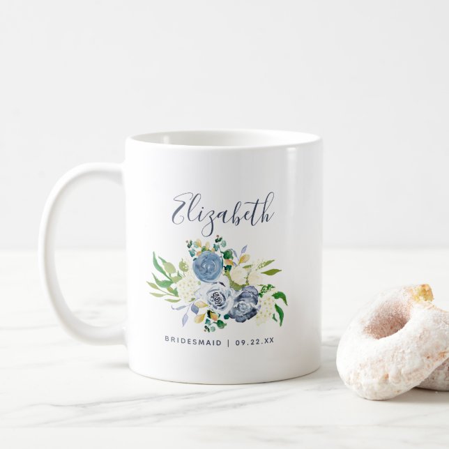 Caneca De Café Casamento Personalizado de Bridesmaid Blue Ivory (Com Donut)