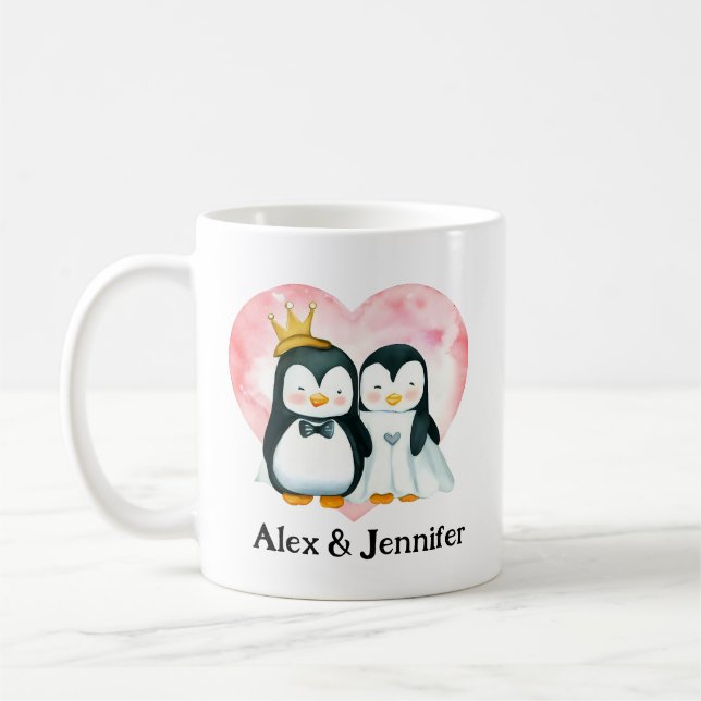 Caneca De Café Casamento Personalizado de Casal Pinguim Personali (Esquerda)
