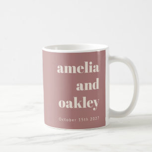 Caneca De Café Casamento Personalizado De Rosa De Dusty Minimalis
