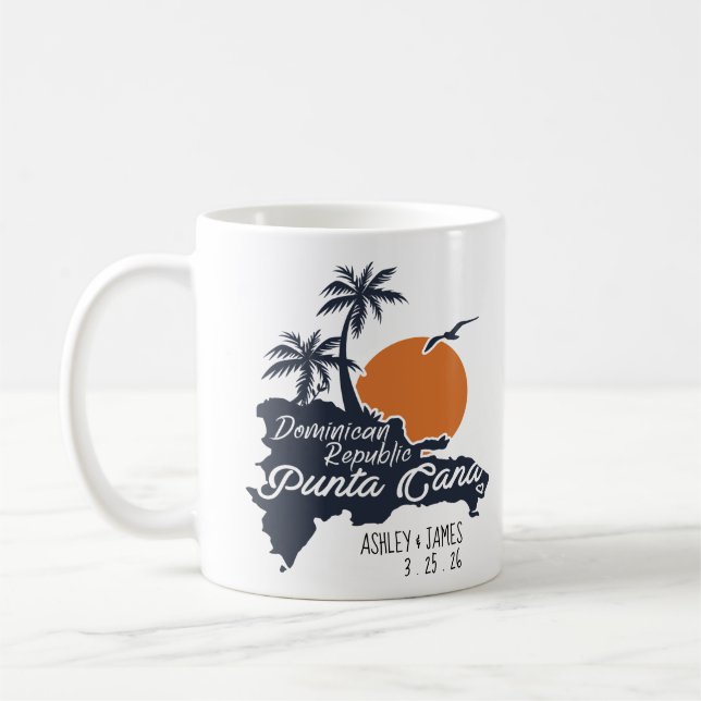 Caneca De Café Casamento Personalizado Do Marinho Punta Cana Retr (Esquerda)