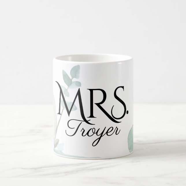 Caneca De Café Casamento Personalizado Elegante Eucalyptus Sra. B (Centro)