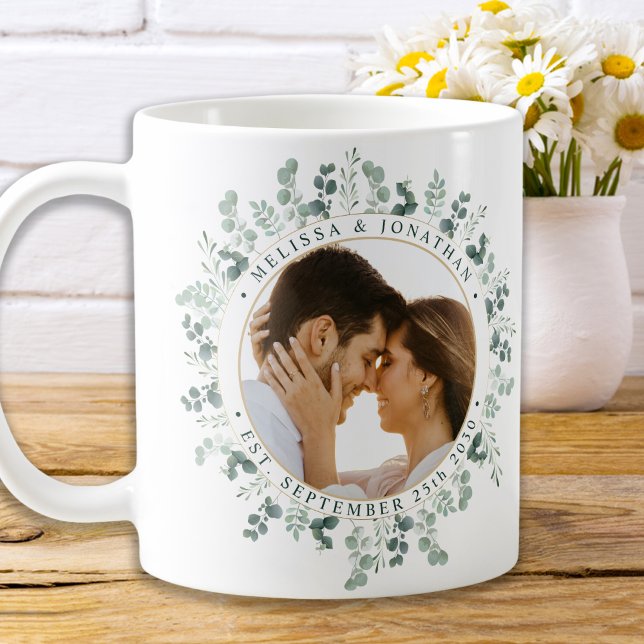Caneca De Café Casamento Personalizado Eucalyptus Foto Moderna (Criador carregado)