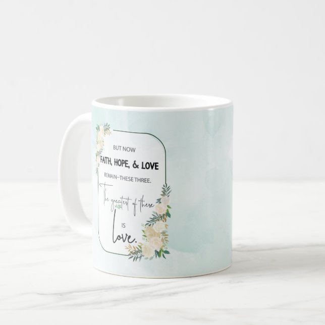Caneca De Café Casamento Religioso Aniversário Fé Esperança Amor (Frente Esquerda)