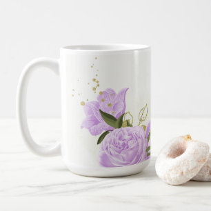 Caneca De Café casamento romântico de flores roxas lilás