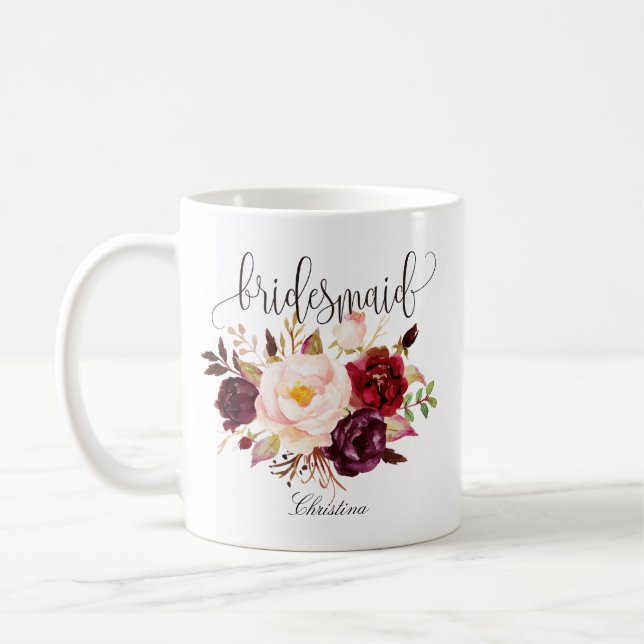 Caneca De Café Casamento Rustic Floral Bridesmaid (Esquerda)