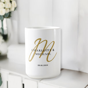 Caneca De Café Casamento simples, elegante, monograma