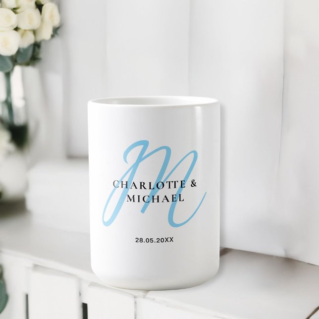 Caneca De Café Casamento simples, elegante, monograma (Simple, elegant, monogram wedding coffee mug.)