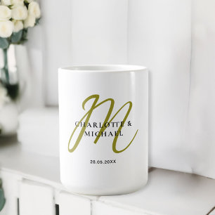 Caneca De Café Casamento simples, elegante, monograma