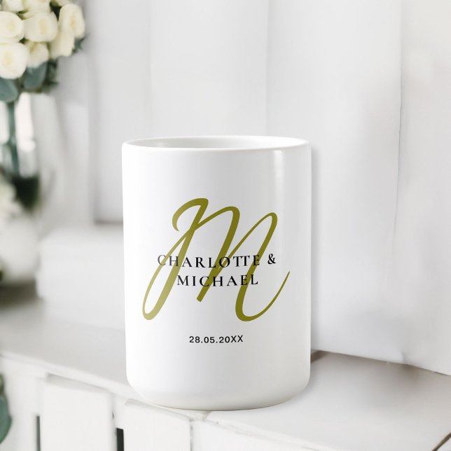 Caneca De Café Casamento simples, elegante, monograma (Simple, elegant, monogram wedding coffee mug.)