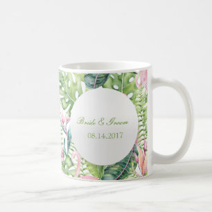 Caneca De Café Casamento Tropical de Praia Aloha Flamingo