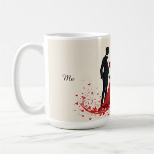 Caneca De Café Casamento Vermelho Romântico Silhueta da Noiva e d