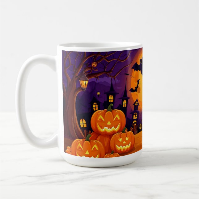 Caneca De Café Casas Assombradas e Abóboras da Lua Cheia 🌙 (Esquerda)