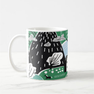 Caneca De Café Casas escandinavas, árvores, ilustração das montan