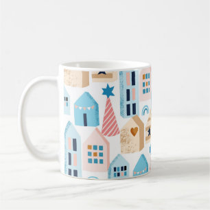 Caneca De Café Casas escandinavas, padrão de humor de inverno.