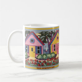 Caneca De Café Casas Tropicais Coloridas, Vibrantes