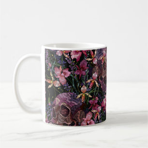 Caneca De Café Casca humana bordados e flores cor-de-rosa-orquíd