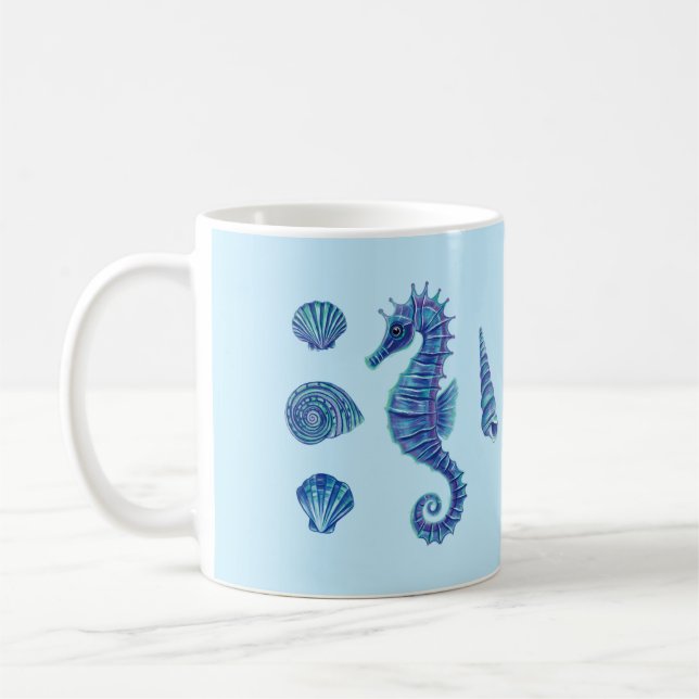Caneca De Café Cascas de cavalo e de mar (azul e turquesa) (Esquerda)