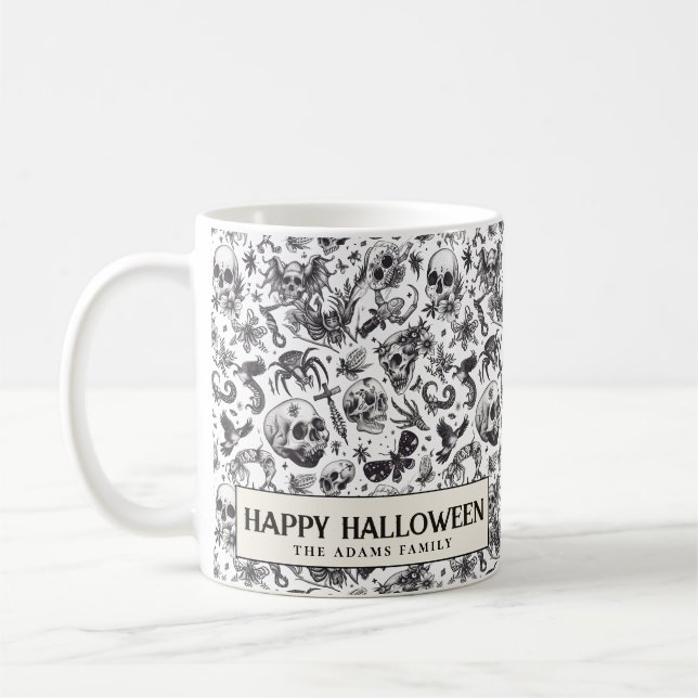 Caneca De Café Cascas Góticas Negras e brancas Coffee Mug Hallowe (Esquerda)