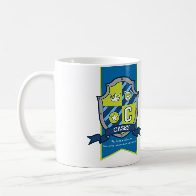Caneca De Café Casey knight shield verde-urso-azul nome do urso (Esquerda)