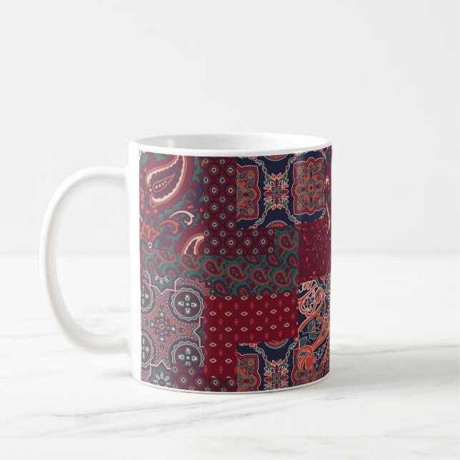 Caneca De Café cashmere paisley tecido patchwork abstrato vi (Esquerda)