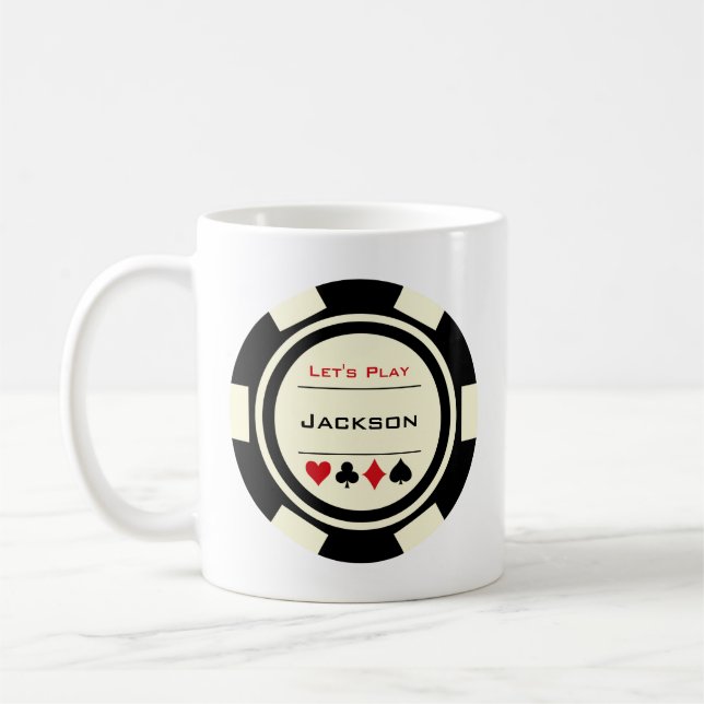 Caneca De Café Casino Poker Chip Black Cream Red com Nome (Esquerda)