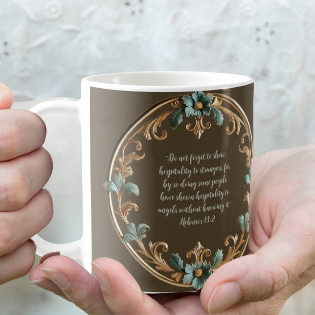 Caneca De Café Castanho com Quadro Floral Verso de Bíblia Persona (Criador carregado)