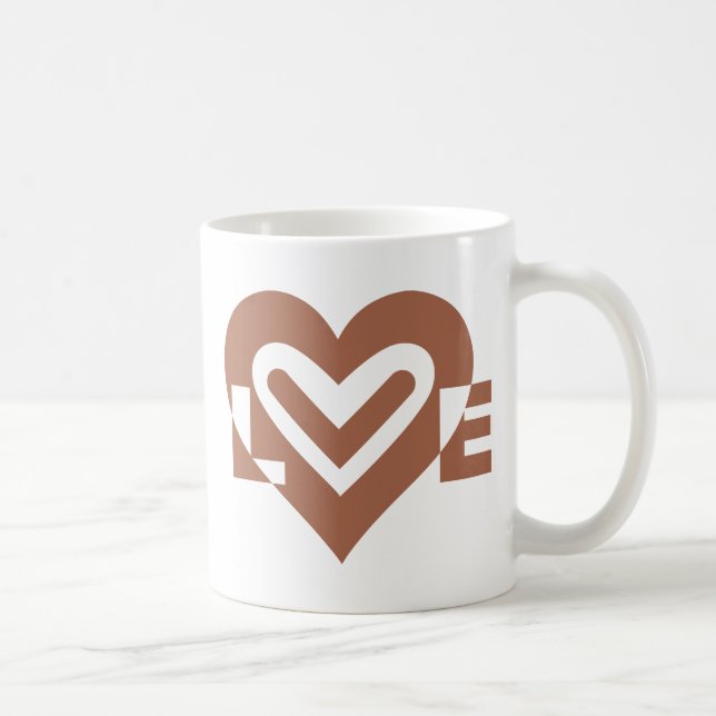 Caneca De Café Castanho de Chocolate Gráfico de Amor (Direita)