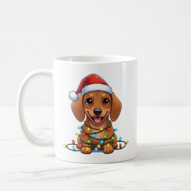 Caneca De Café Castanho-de-Natal giro-doce Dachshund Mug (Esquerda)