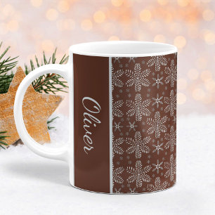 Caneca De Café Castanho e Prata Flocos de Neve Flocos de Natal