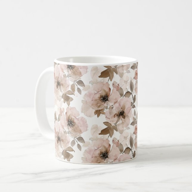 Caneca De Café Castanho-Rosa-Castanho-Sudoeste-Floral (Frente Esquerda)