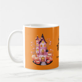 Caneca De Café Castelo Assombrado de Halloween Rosa