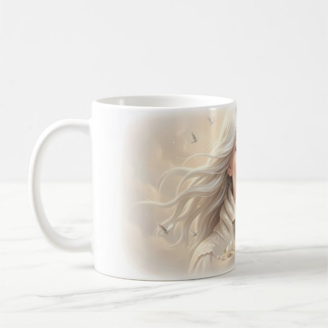 Caneca De Café Castelo de Mulher Sonhadora Escadaria Pérolas Pomb (Esquerda)