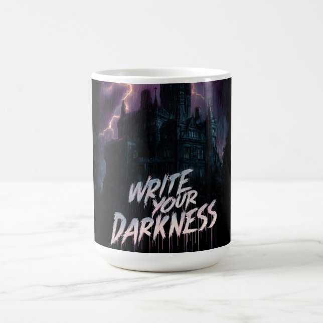 Caneca De Café Castelo Gótico Assombrado sob tempestade com texto (Centro)
