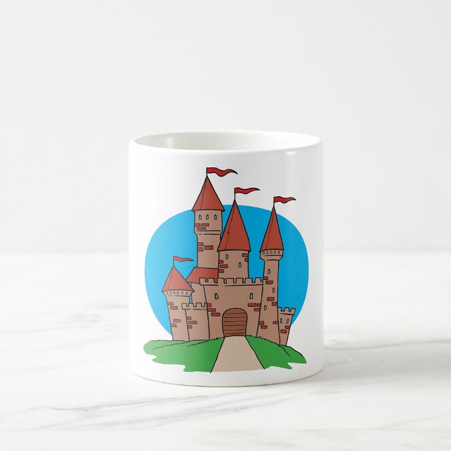 Caneca De Café Castelo Medieval na Colina com Bandeiras Vermelhas (Criador carregado)