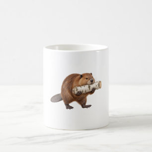 Caneca De Café Castor Carregando um Tronco de Bétula
