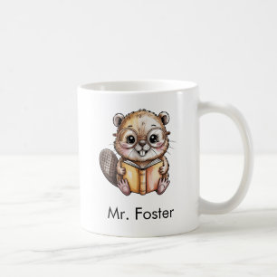 Caneca De Café Castor Fofo Lendo um Livro Personalizado