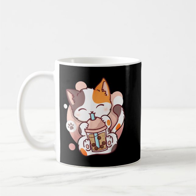 Caneca De Café Cat Boba Tea Bubble Tea Anime Kawaii Neko (Esquerda)