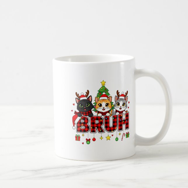 Caneca De Café Cat Christmas Light Reindeer Santa Bruh Funny  (Direita)