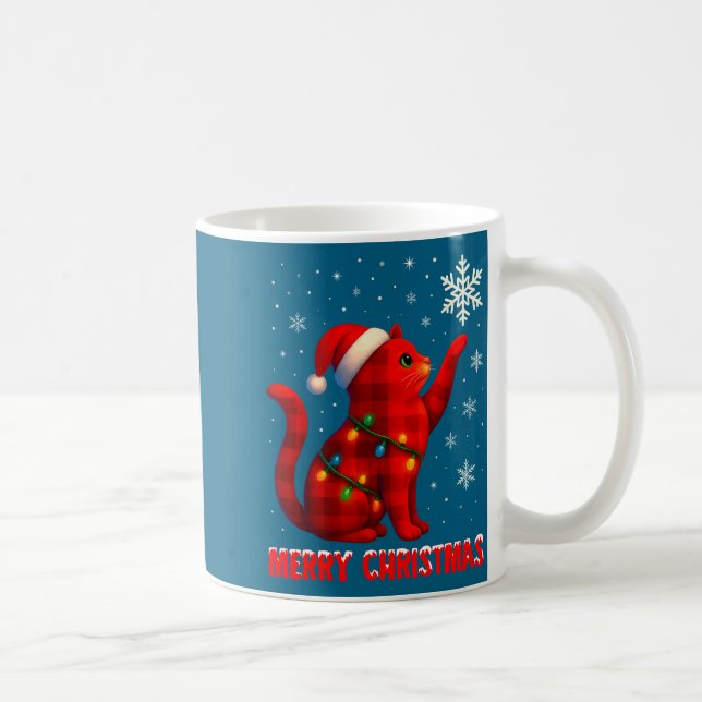 Caneca De Café Cat Christmas Light Reindeer Santa Christmas Cat L (Direita)