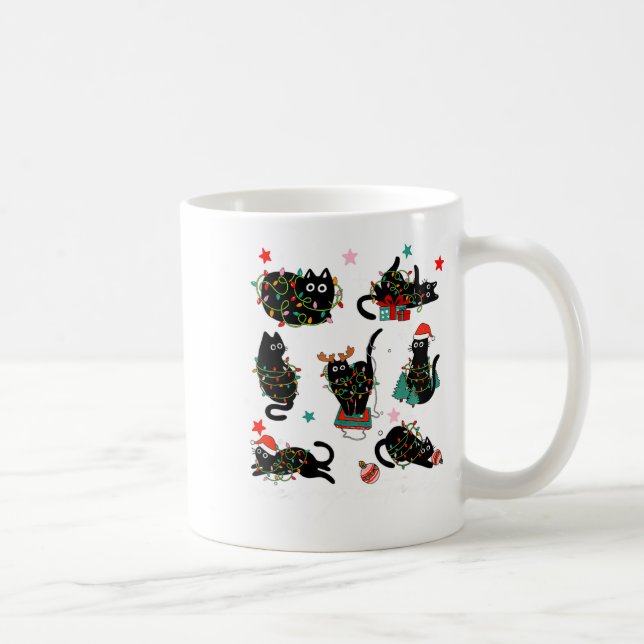 Caneca De Café Cat Christmas Light Reindeer Santa Christmas Cat L (Direita)