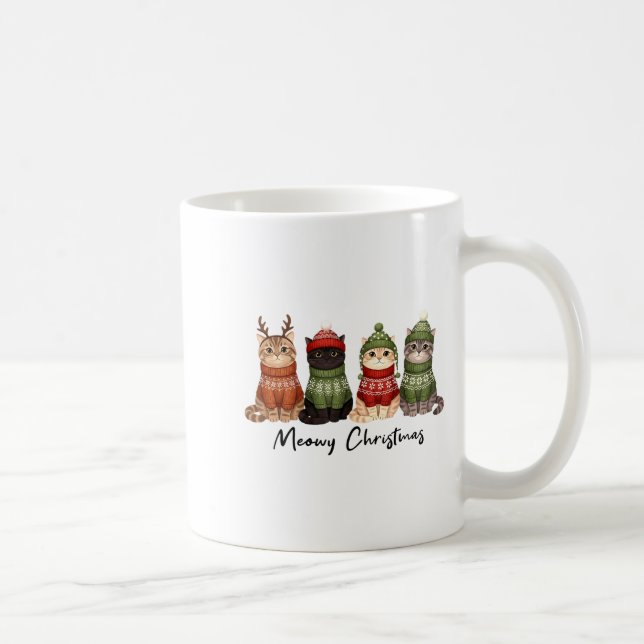 Caneca De Café Cat Christmas Light Reindeer Santa Meowy Christmas (Direita)