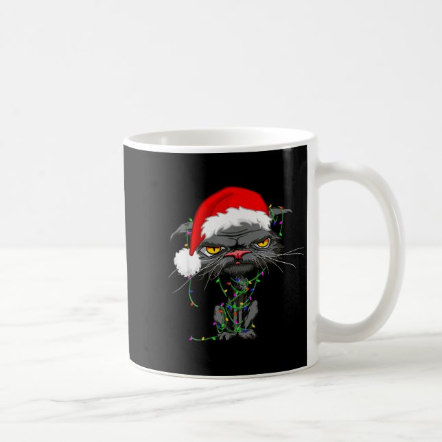 Caneca De Café Cat Christmas Lights Bored Cat Santa Hat Funny Cat (Direita)