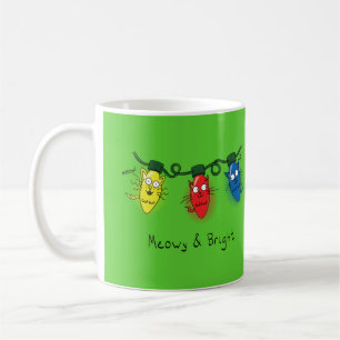 Caneca De Café Cat Christmas Meowy and Bright