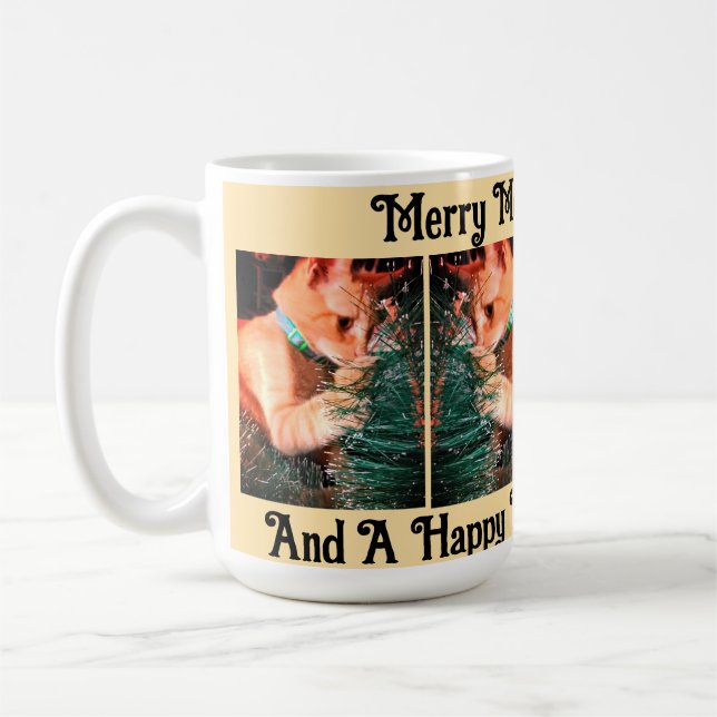 Caneca De Café Cat Christmas Photo text customize (Esquerda)