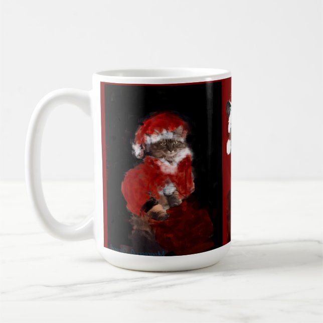 Caneca De Café Cat Christmas Santa Maureen Girard Blue Eyes (Esquerda)