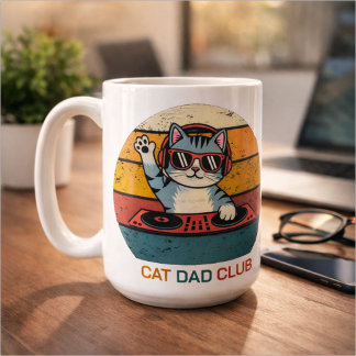 Caneca De Café CAT DAD CLUB / Funny Retro misician