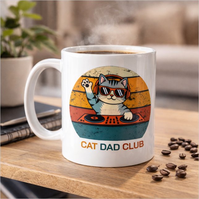 Caneca De Café CAT DAD CLUB / Funny Retro misician (Criador carregado)