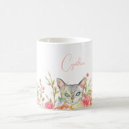 Caneca De Café Cat em um jardim personalizado