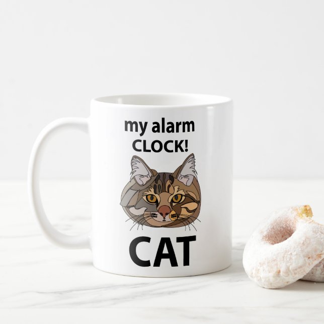 Caneca De Café Cat Face Meu Alarme Clock Tabuleiro Gato (Com Donut)